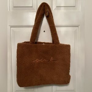 NWT Brown furry Victoria’s Secret Pink tote bag